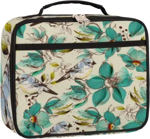 Bird Flower Lunch Box Insulated Lunch Bag Personality Green Flower Lunchbox Cooler Thermal Meal Container Tote for Travel Picnic Work