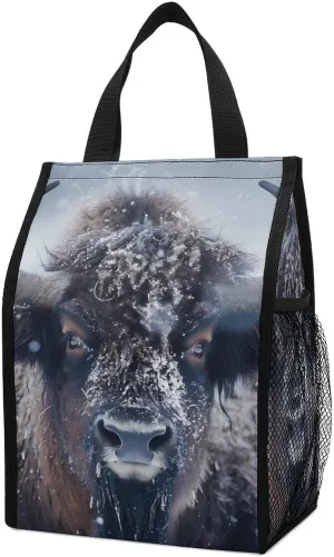 Bison Snowstorm Lunch Bags for Women Men Insulated Lunch Box Reusable Tote Bag for Home Office