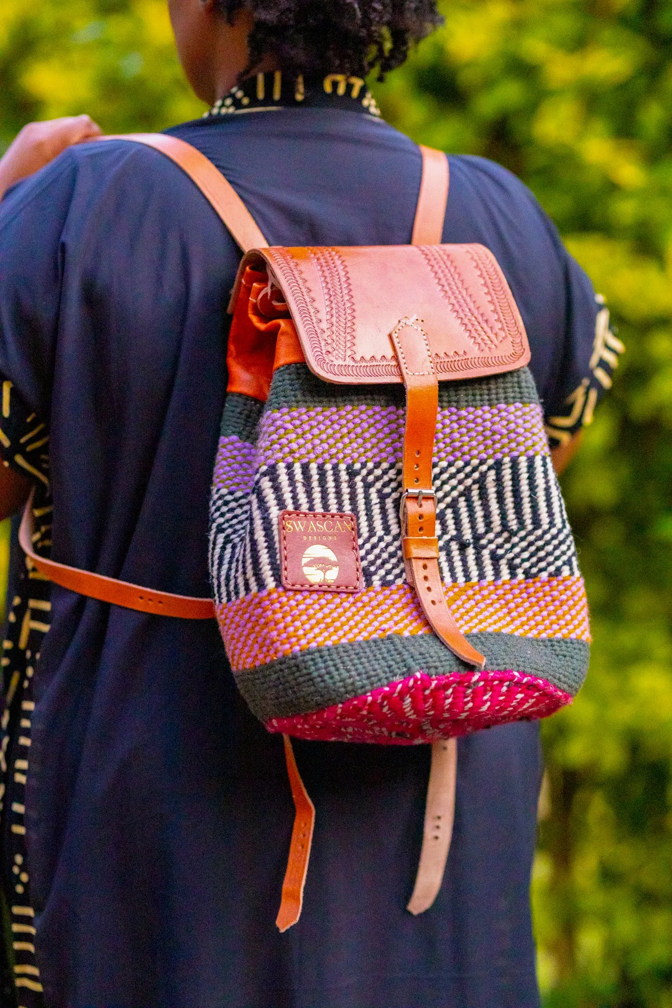 Bissau Handwoven Sisal & Leather Backpack | A Fusion of Tradition & Function