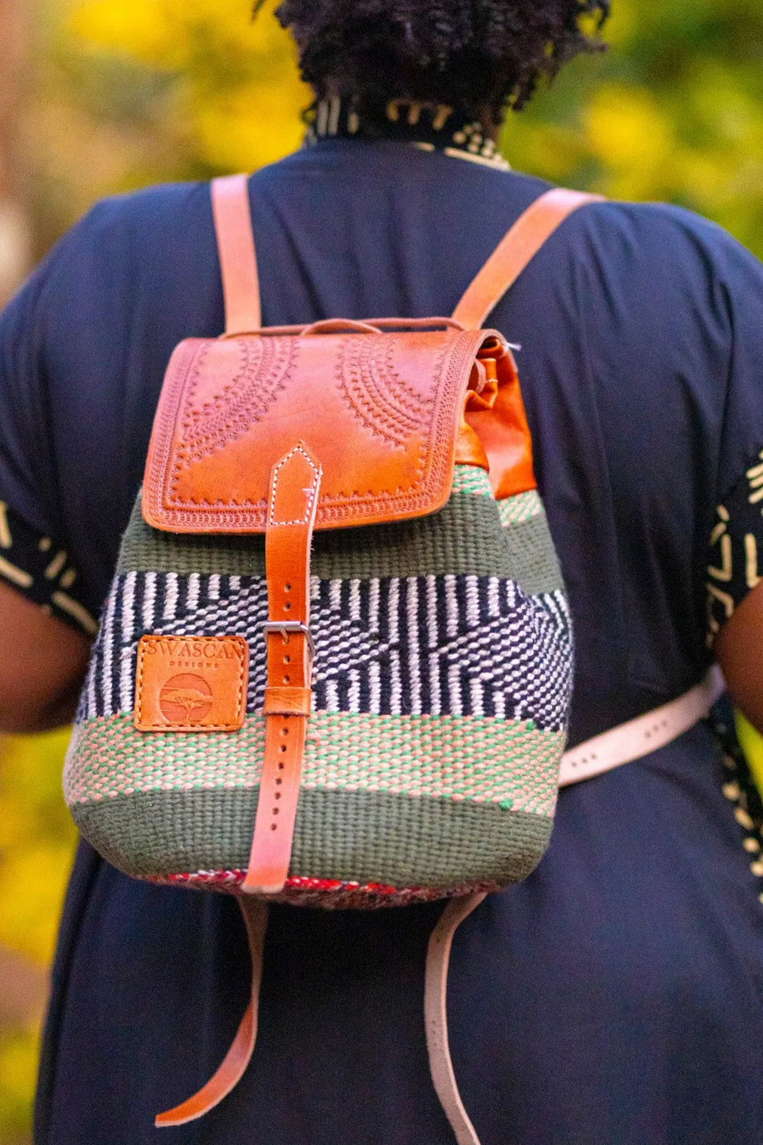 Bissau Handwoven Sisal & Leather Backpack | A Fusion of Tradition & Function
