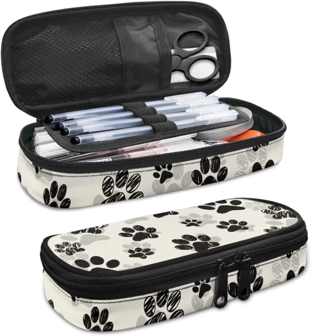 Black Dog Paw Backpack for Girls Boys Trendy School Backpack with Lunch Box Pencil Case and Bookmarks Kids Bookbag Daypack Novelty School Bags for Elementary Middle School