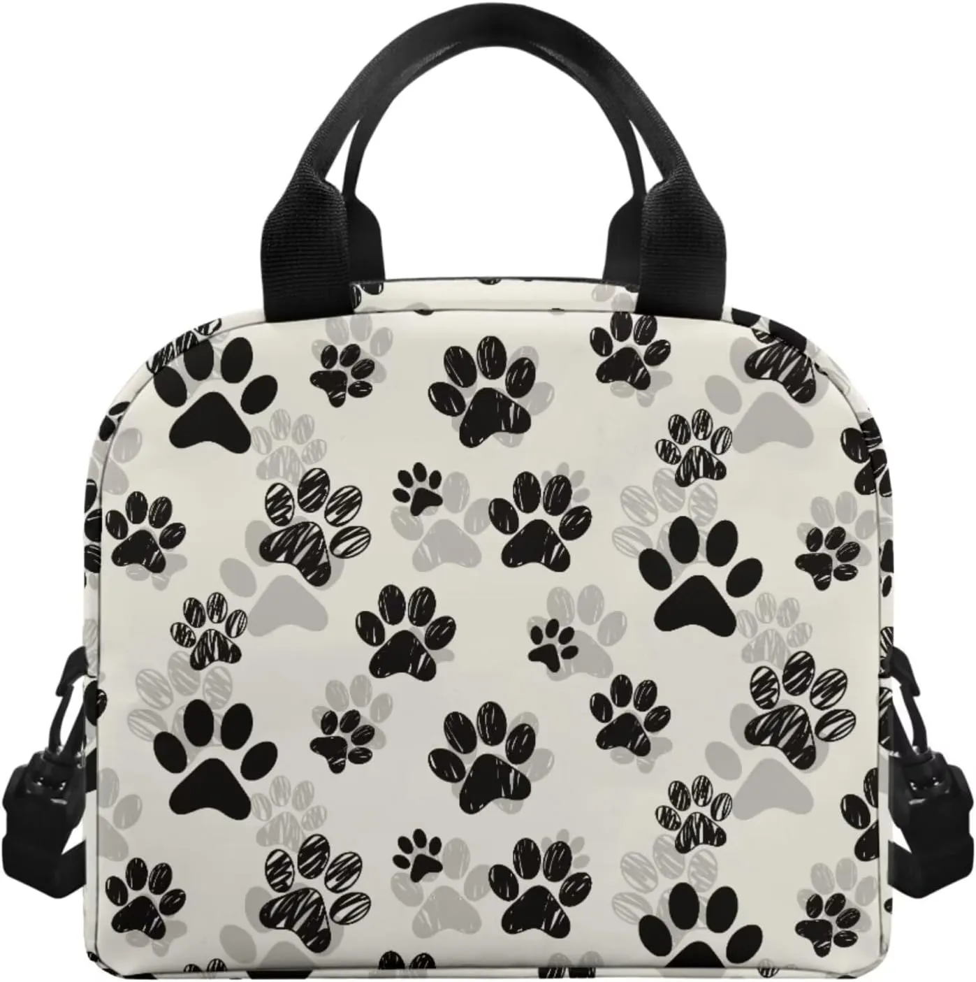 Black Dog Paw Backpack for Girls Boys Trendy School Backpack with Lunch Box Pencil Case and Bookmarks Kids Bookbag Daypack Novelty School Bags for Elementary Middle School