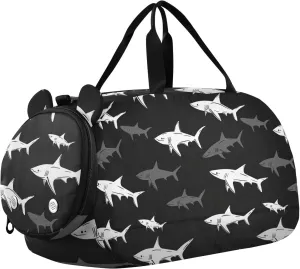 Black fish sea Kids Duffel Bag with Shoes Compartment Lightweight Travel Duffel Bag for Beach Swim Pool Sports bolsos de para hombre