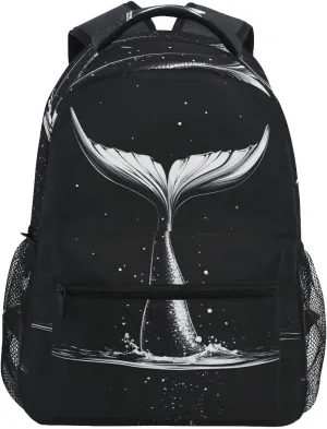 Black Mermaid Tail Backpack for Women Mens Girls Boys Teens, School Backpacks Students Laptop Bookbag Rucksack Casual Daypack for Hiking Traveling Camping Work