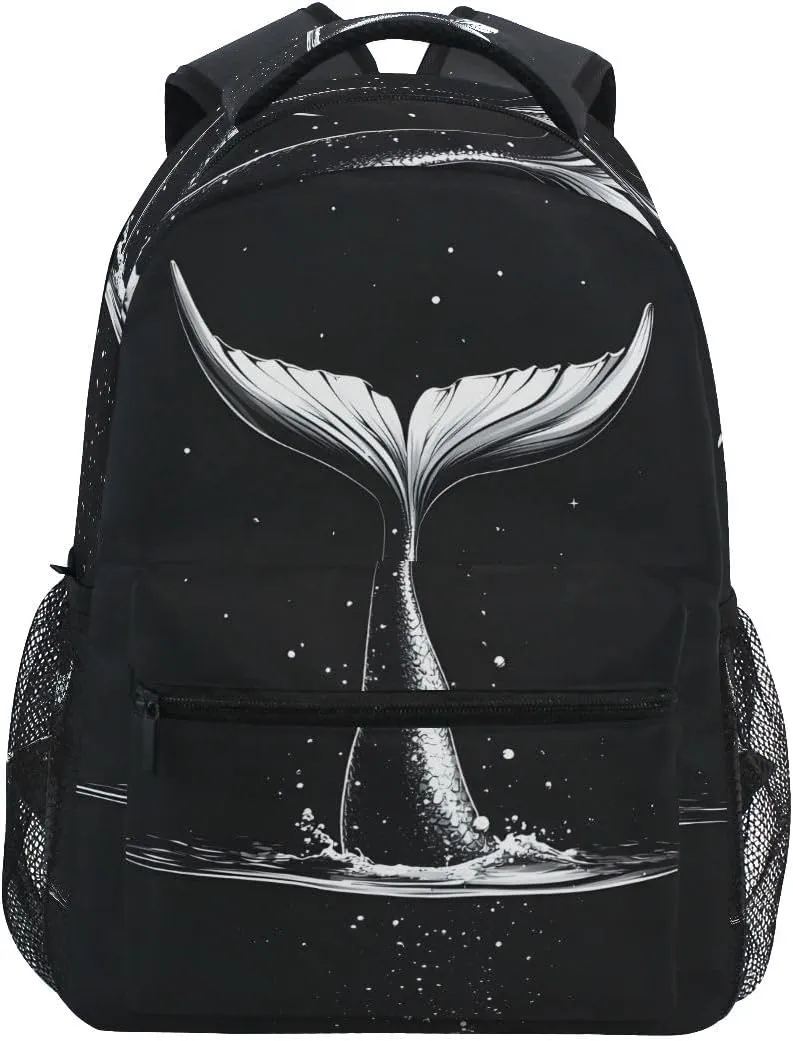 Black Mermaid Tail Backpack for Women Mens Girls Boys Teens, School Backpacks Students Laptop Bookbag Rucksack Casual Daypack for Hiking Traveling Camping Work