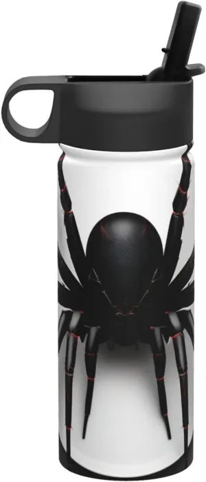 Black Spider Print Flask Stainless Steel Water Bottle with Straw 18OZ FOR Outdoor Gym Commute
