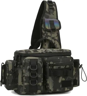 BLEMO Tackle Bag Shoulder Crossbody Fish Gear Bag with Rod Holder, Multi-Functional Fishing Waist Bags Water-Resistant Fishing Fanny Pack for Fly Fishing, Outdoor Sports 42 * 17 * 21CM B