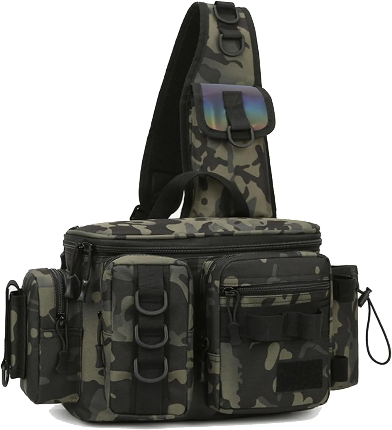 BLEMO Tackle Bag Shoulder Crossbody Fish Gear Bag with Rod Holder, Multi-Functional Fishing Waist Bags Water-Resistant Fishing Fanny Pack for Fly Fishing, Outdoor Sports 42 * 17 * 21CM B