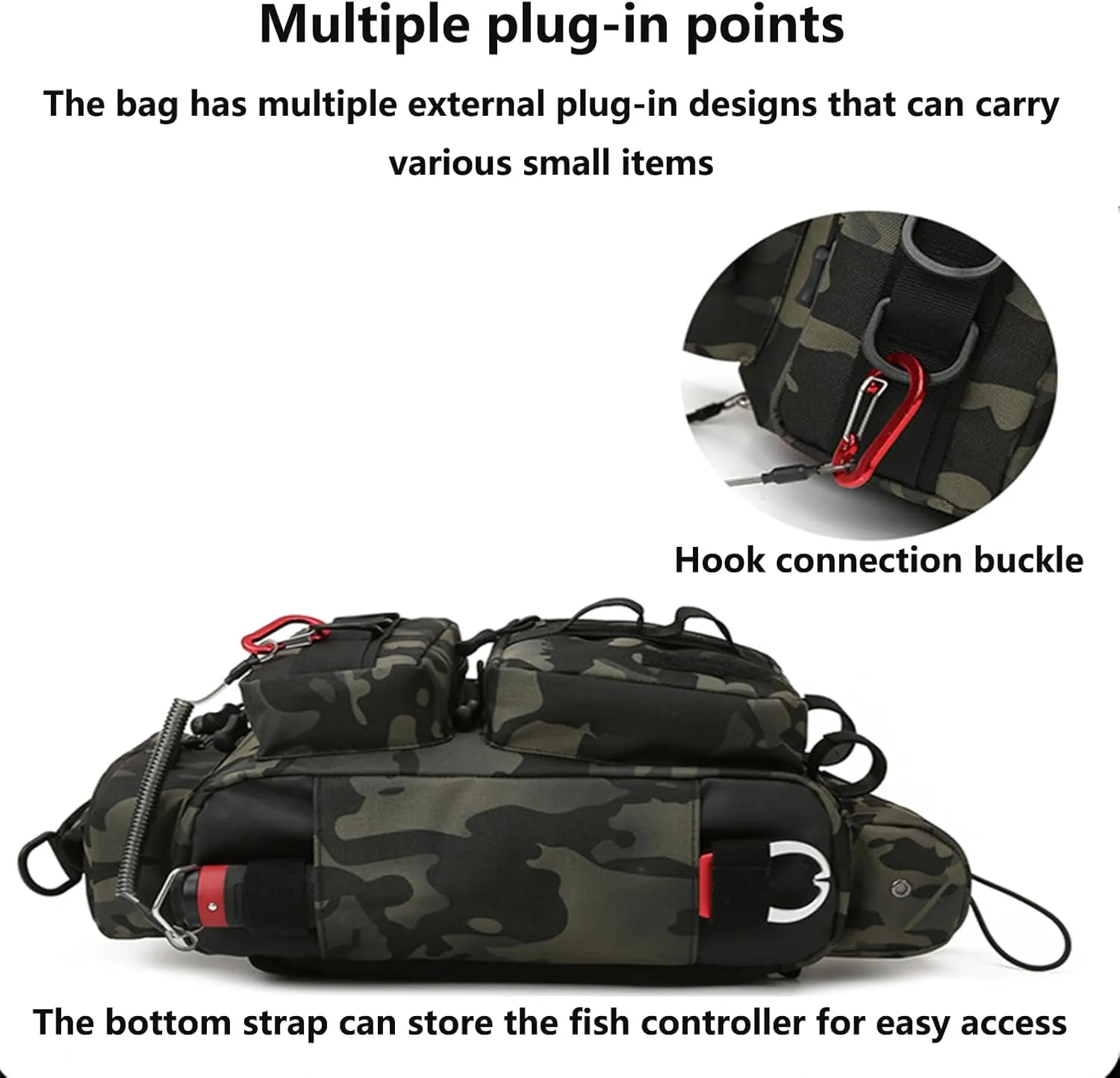 BLEMO Tackle Bag Shoulder Crossbody Fish Gear Bag with Rod Holder, Multi-Functional Fishing Waist Bags Water-Resistant Fishing Fanny Pack for Fly Fishing, Outdoor Sports 42 * 17 * 21CM B