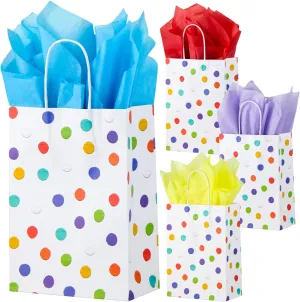 BLEWINDZ 32Pcs Rainbow Small Gift Bags Bulk with 32Pcs Tissue Paper - Colorful Polka Dots Goodie Bags with Handles for Party Favors, Kids Birthday, Baby Shower, Wedding, shoppings