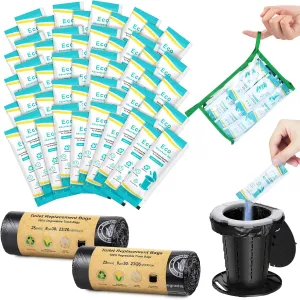 BLIKA Camping Toilet Bags Eco Absorbent Gel Set, Portable Toilet Bags with Gel, 8 Gallon, 30 Liter, Heavy Duty 1 Mil, Toilet Replacement Bags with Toilet Powder for Camping Outdoor Hiking