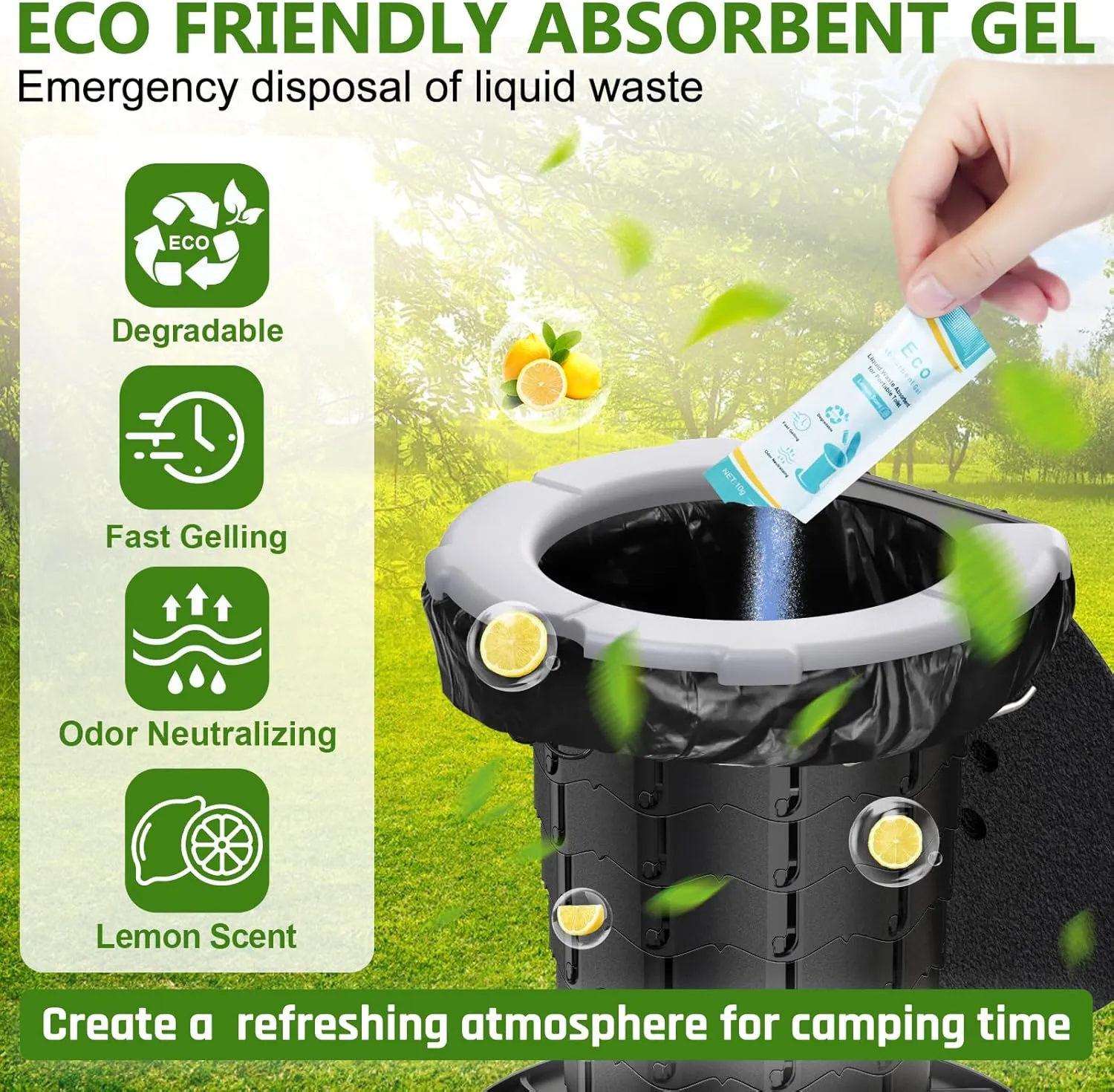 BLIKA Camping Toilet Bags Eco Absorbent Gel Set, Portable Toilet Bags with Gel, 8 Gallon, 30 Liter, Heavy Duty 1 Mil, Toilet Replacement Bags with Toilet Powder for Camping Outdoor Hiking