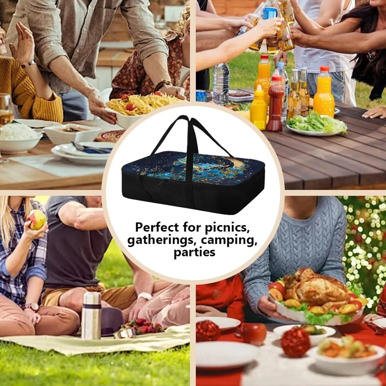 Blue Butterfly Portable Food Warmer for Travel Parties Insulated Casserole Carrier 9X13 Thermal Bags for Cold and Hot Food Reusable Lasagna Holder Lugger Tote