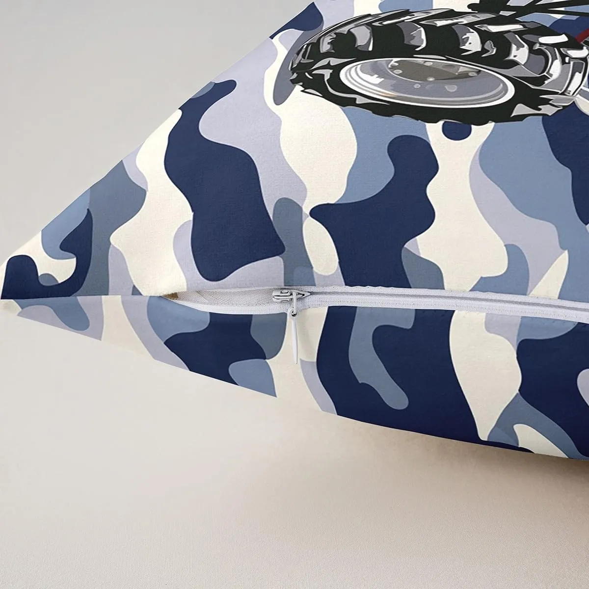 Blue Camo Truck Pillow Covers 18x18 Inch Set of 2 Watercolor Cartoon Off-Road Vehicle Cushion Cases for Kids Boys Teens Adults Jungle Adventure Theme Western Style Cushion Covers for Housewarming