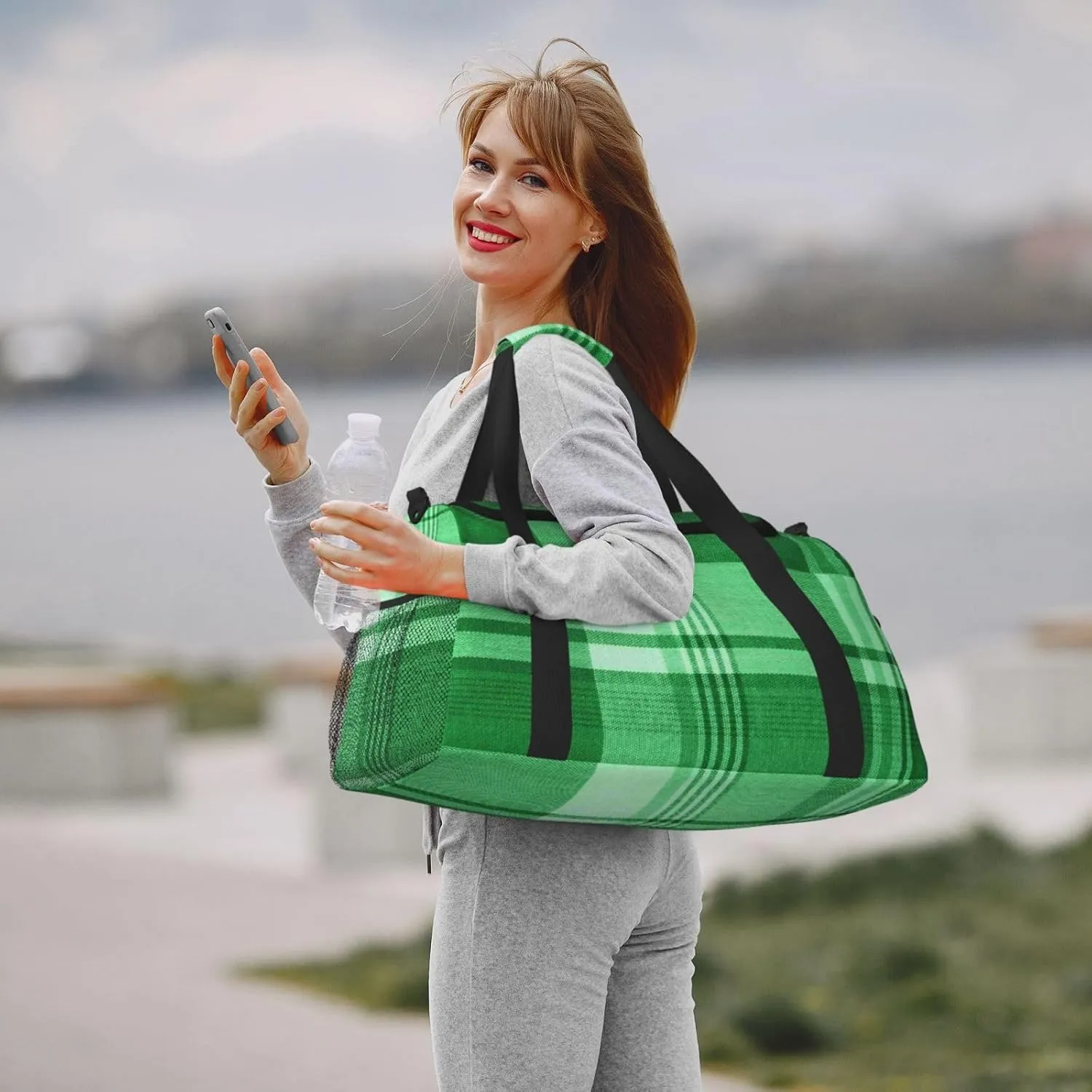 Blue White Thin Line Travel Duffel Bag Large Foldable Waterproof Overnight Bag For Beach Swim Bags Pool Sports Gym