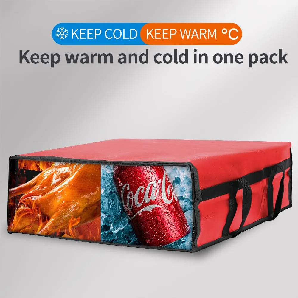 Bodaon Insulated Pizza Delivery Bag, 20" x 20" x 6" Pizza Warmer Bags for Carry Hot, Doordash Bag, Food Warmers for Parties, Pizza Pack Insulation, Pizza Carrier for Door Dash/Grubhub (Red, 1Pk)