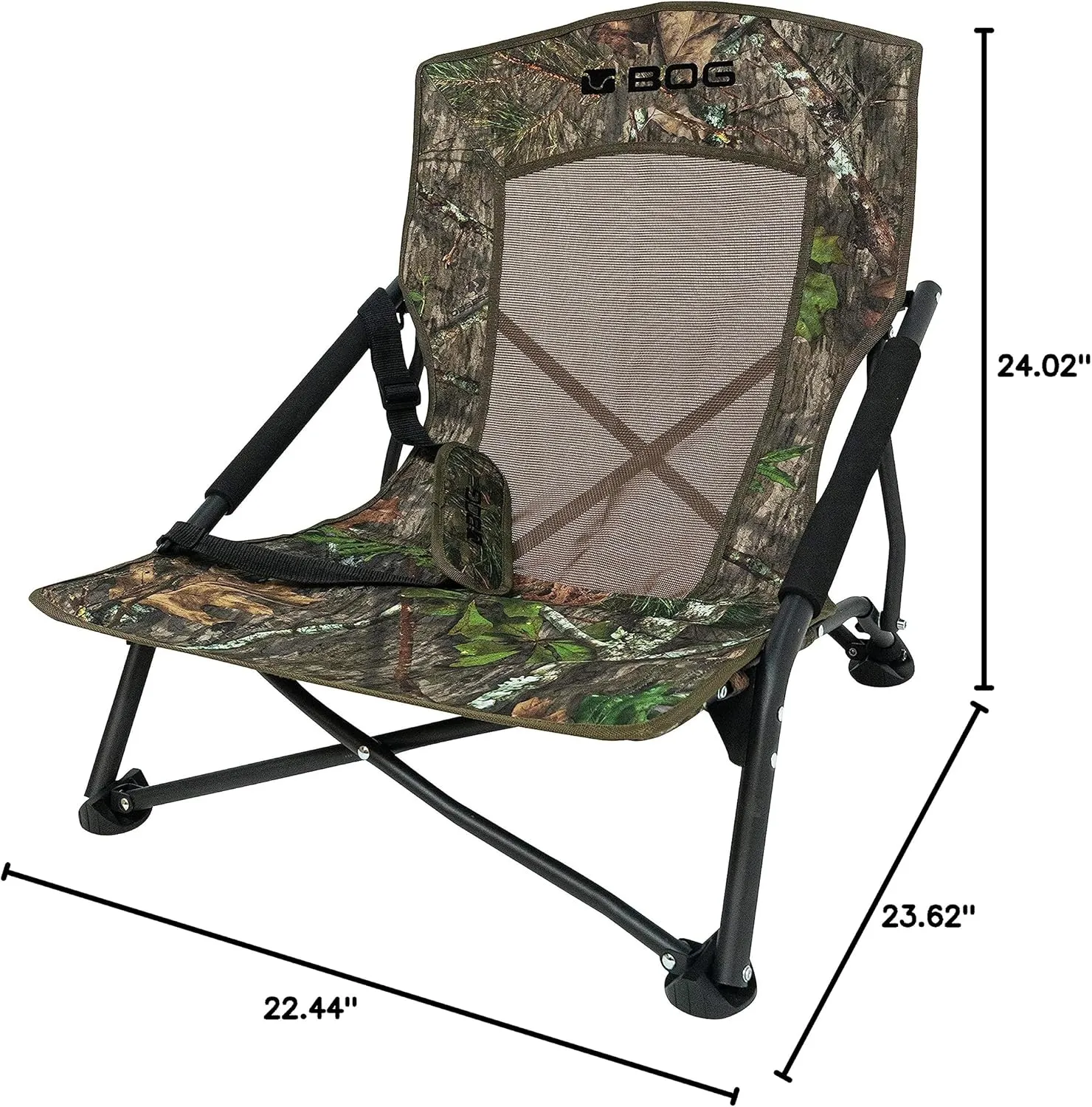 BOG Low Profile Turkey Ground Blind Chair with Rugged Construction, Aluminum Frame, Extended Seat Area, Quiet Setup, Breathable Textilene Fabric, and Carry Bag for Hunting, Shooting, and Outdoors