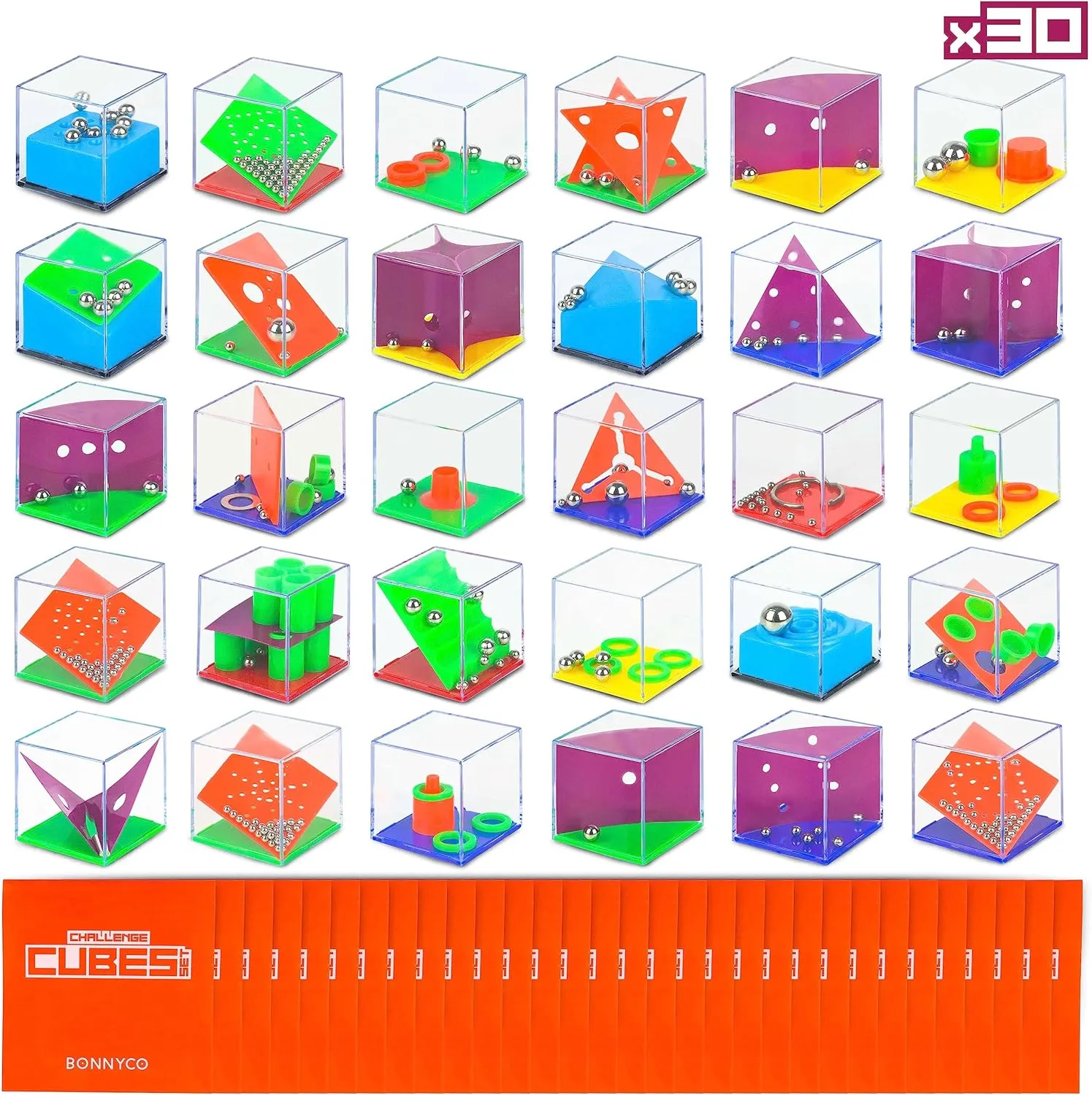 BONNYCO Brain Teaser Puzzles Cubes Kids Party Favors Pack 30 Pinata Goodie Bags Stuffers for Kids 3-5 4-8, Return Gifts for Birthday Party | Mini Puzzle Games, Classroom Prizes | Rewards Stocking