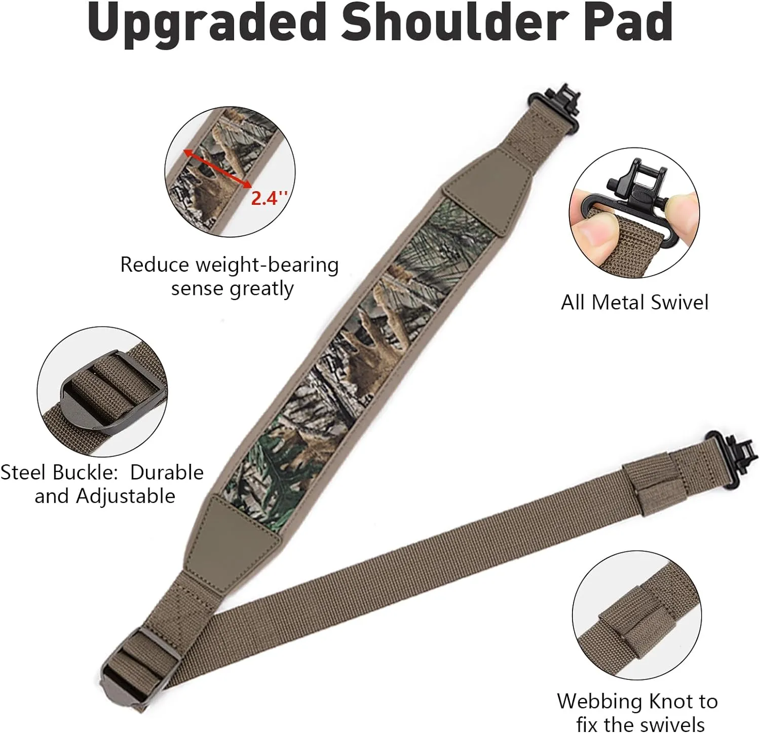 BOOSTEADY Two Point Gun Sling with Swivels,Durable Shoulder Padded Strap,Length Adjuster