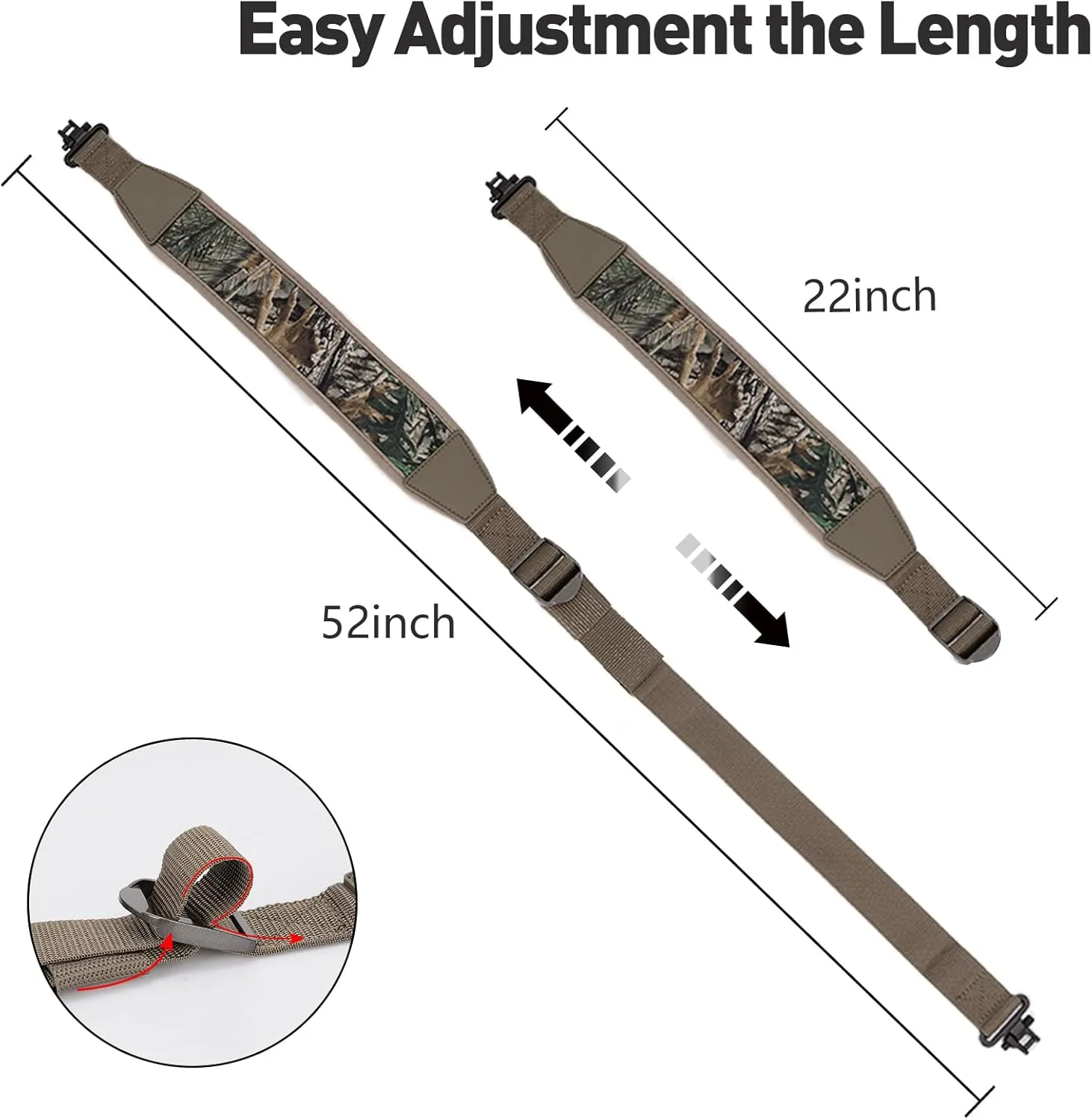 BOOSTEADY Two Point Gun Sling with Swivels,Durable Shoulder Padded Strap,Length Adjuster