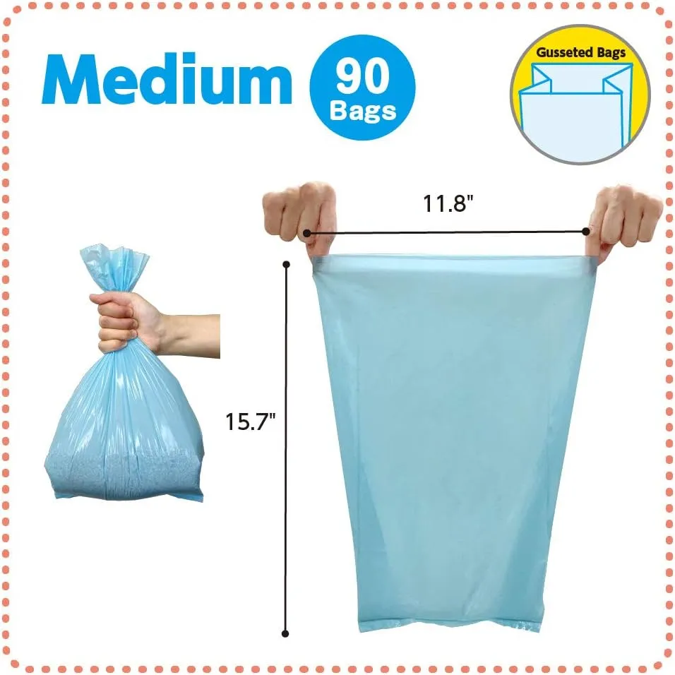 BOS Amazing Odor Sealing Cat Waste Disposal Bags - Durable and Unscented [Size: M, Color: Light blue] (90 Count, Pack of 2) (180 Bags)