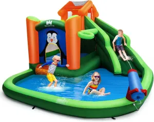 BOUNTECH Inflatable Water Slide, 6 in 1 Kids Water Park Bounce House Combo for Outdoor Fun w/Splash Pool, Climbing Wall, Blow up Water Slides Inflatables for Kids Backyard Gift Present