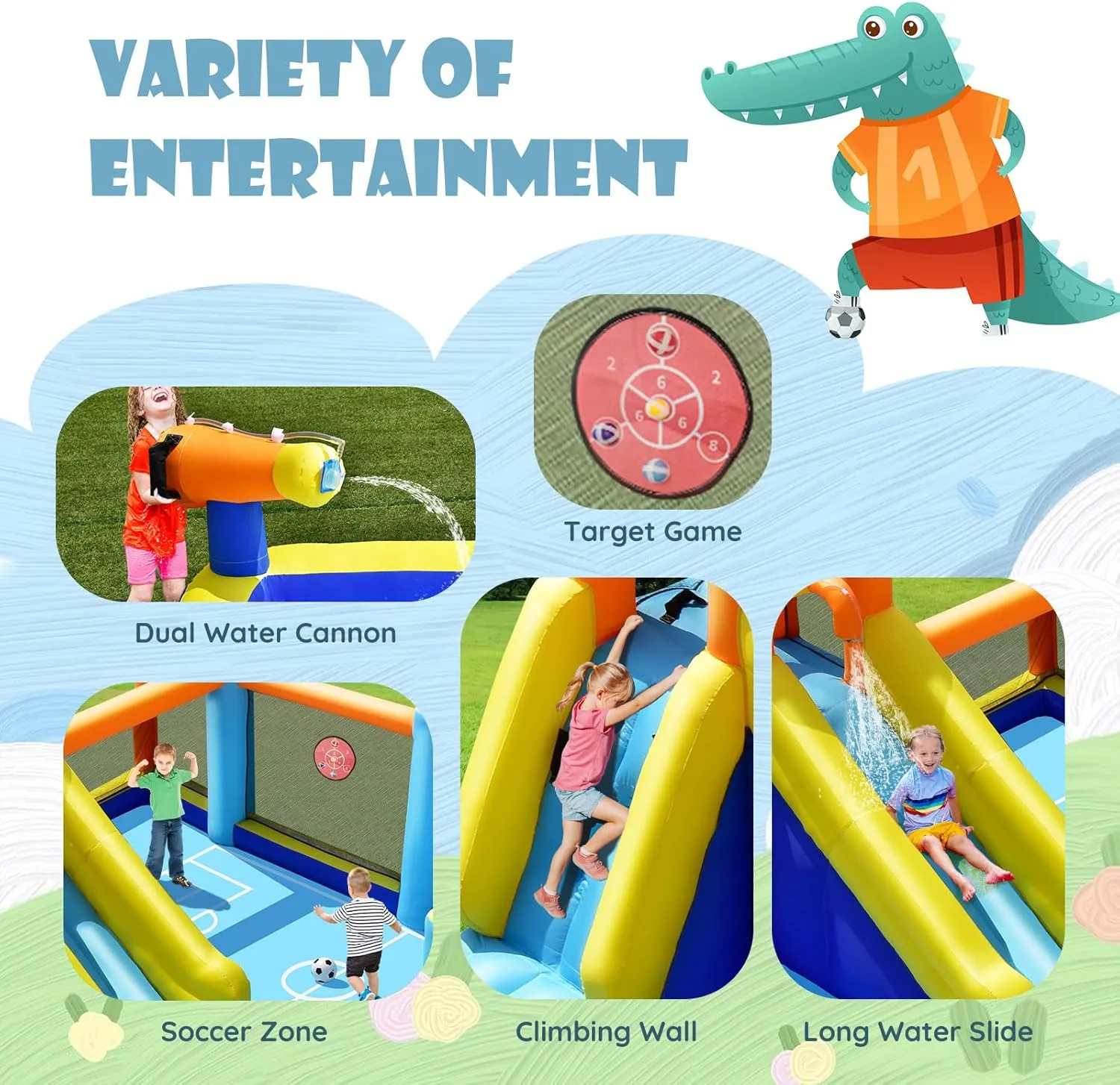 BOUNTECH Inflatable Water Slide, Kids Water Park Jump Castle Water Soccer with Dual Cannons, Splash Pool, Water Slides Inflatables for Outdoor, Backyard Party Water Slide Bounce House for Big Kids