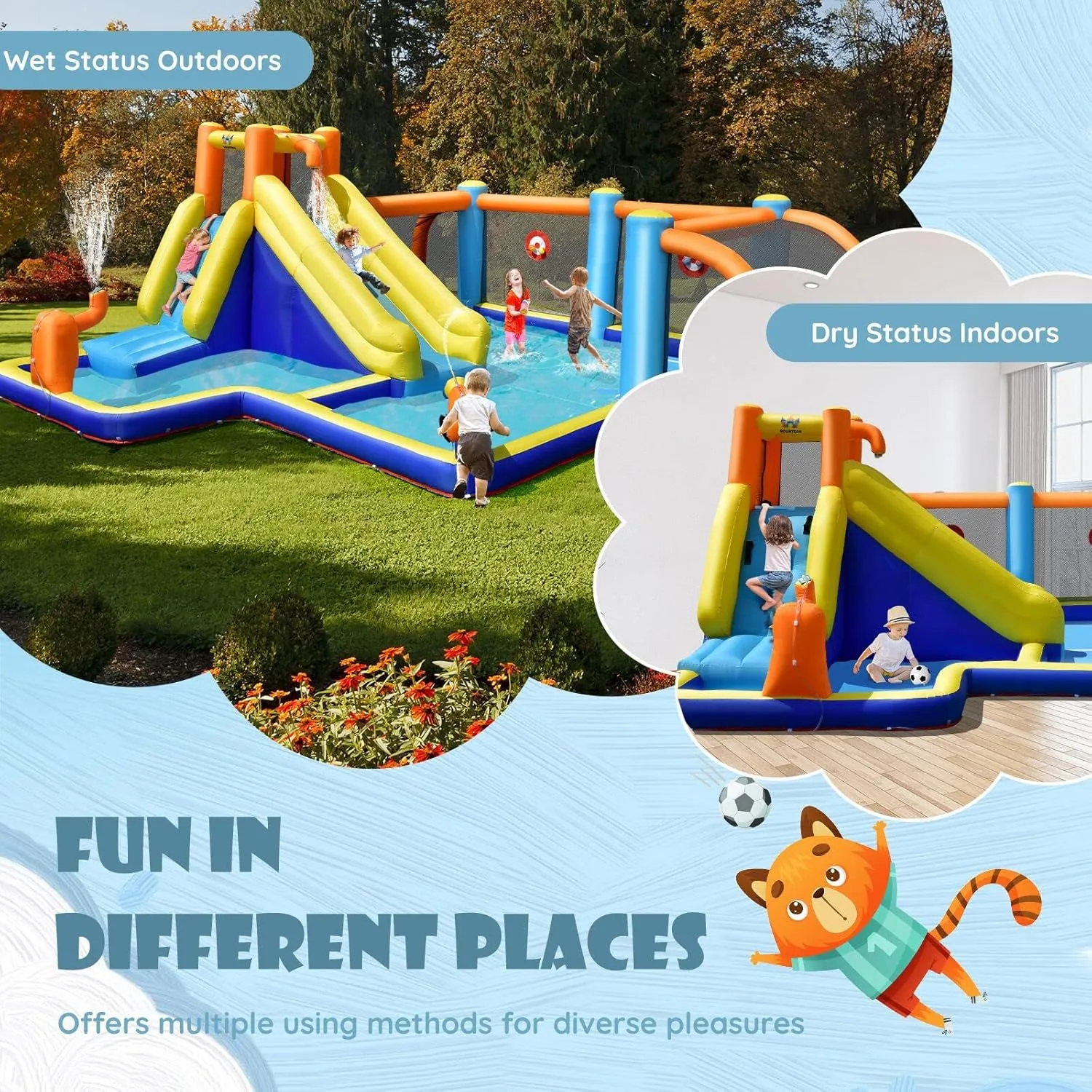 BOUNTECH Inflatable Water Slide, Kids Water Park Jump Castle Water Soccer with Dual Cannons, Splash Pool, Water Slides Inflatables for Outdoor, Backyard Party Water Slide Bounce House for Big Kids