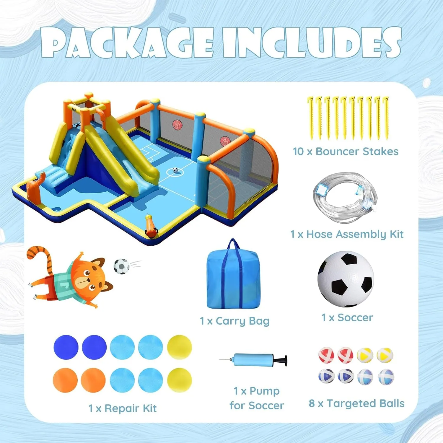 BOUNTECH Inflatable Water Slide, Kids Water Park Jump Castle Water Soccer with Dual Cannons, Splash Pool, Water Slides Inflatables for Outdoor, Backyard Party Water Slide Bounce House for Big Kids