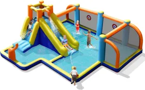 BOUNTECH Inflatable Water Slide, Kids Water Park Jump Castle Water Soccer with Dual Cannons, Splash Pool, Water Slides Inflatables for Outdoor, Backyard Party Water Slide Bounce House for Big Kids