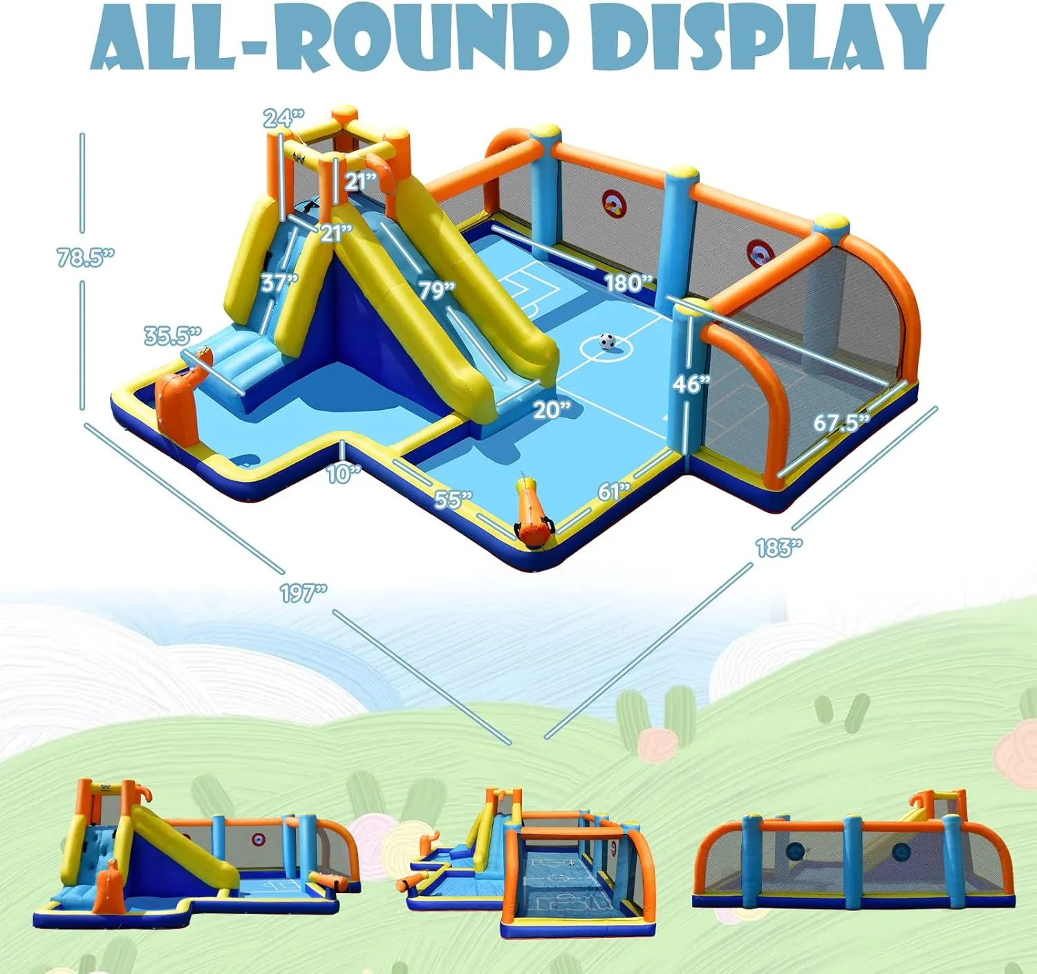 BOUNTECH Inflatable Water Slide, Kids Water Park Jump Castle Water Soccer with Dual Cannons, Splash Pool, Water Slides Inflatables for Outdoor, Backyard Party Water Slide Bounce House for Big Kids