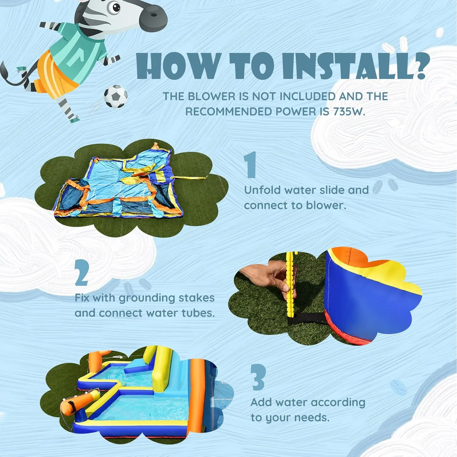BOUNTECH Inflatable Water Slide, Kids Water Park Jump Castle Water Soccer with Dual Cannons, Splash Pool, Water Slides Inflatables for Outdoor, Backyard Party Water Slide Bounce House for Big Kids