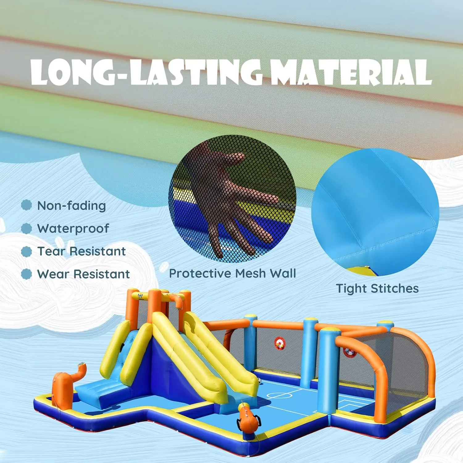 BOUNTECH Inflatable Water Slide, Kids Water Park Jump Castle Water Soccer with Dual Cannons, Splash Pool, Water Slides Inflatables for Outdoor, Backyard Party Water Slide Bounce House for Big Kids