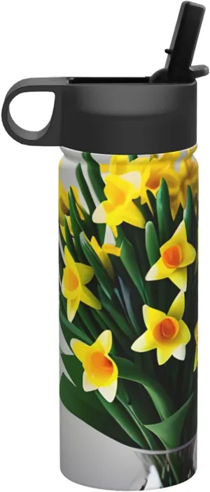Bouquet of Daffodils Print Flask Stainless Steel Water Bottle with Straw 18OZ FOR Outdoor Gym Commute