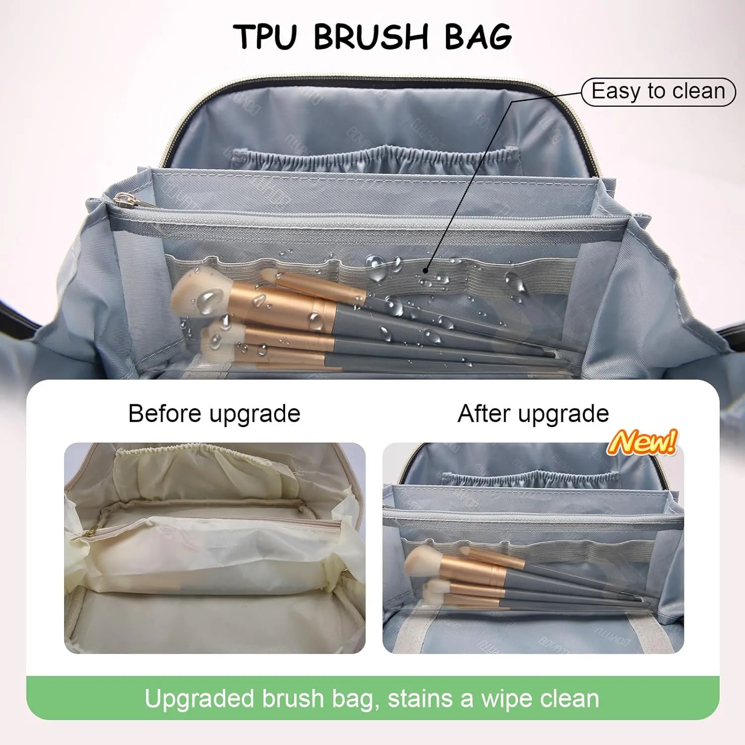 BOYATU Travel Makeup Bags Cosmetic Organizer Bag: 3-Set Large Capacity Make up Bag - PU Leather Toiletry Bags for Women - Wide Open Portable Pouch with Divider & Handle (03-Green-2)