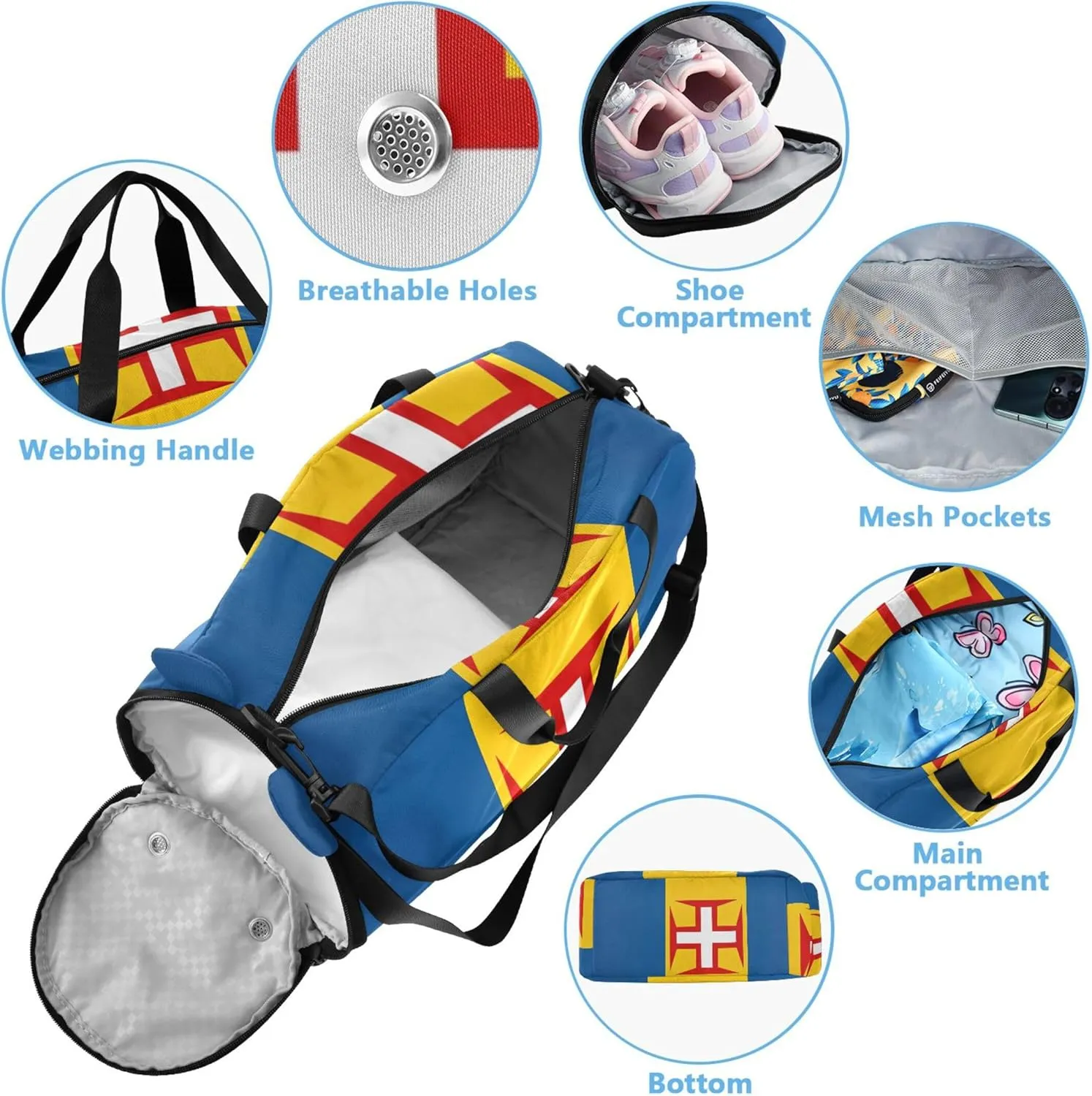 Boys Carry on Duffel Bag Weekender Overnight Madeira Flag Girls Tote Duffle Bags Travel Dance Duffle Bag