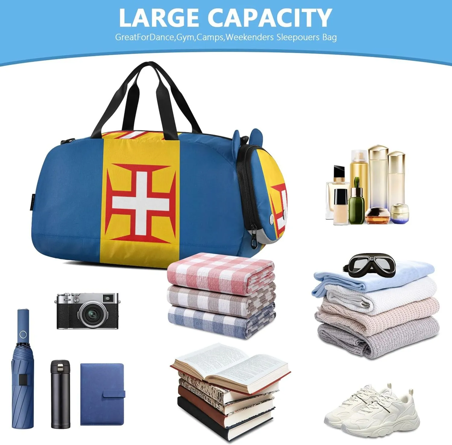 Boys Carry on Duffel Bag Weekender Overnight Madeira Flag Girls Tote Duffle Bags Travel Dance Duffle Bag