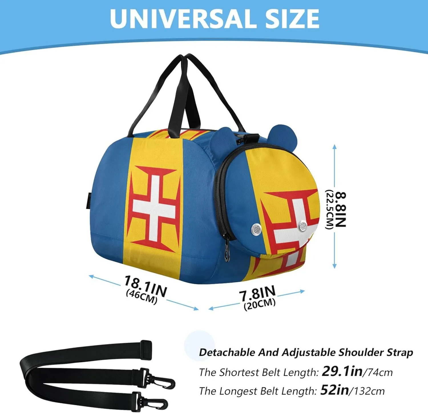 Boys Carry on Duffel Bag Weekender Overnight Madeira Flag Girls Tote Duffle Bags Travel Dance Duffle Bag