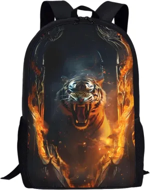 Boys Girls 3D Cool Fox Printed School Backpack Laptop Backpacks School Bag Daypack for Travel Casual,Fire Anger Wolf
