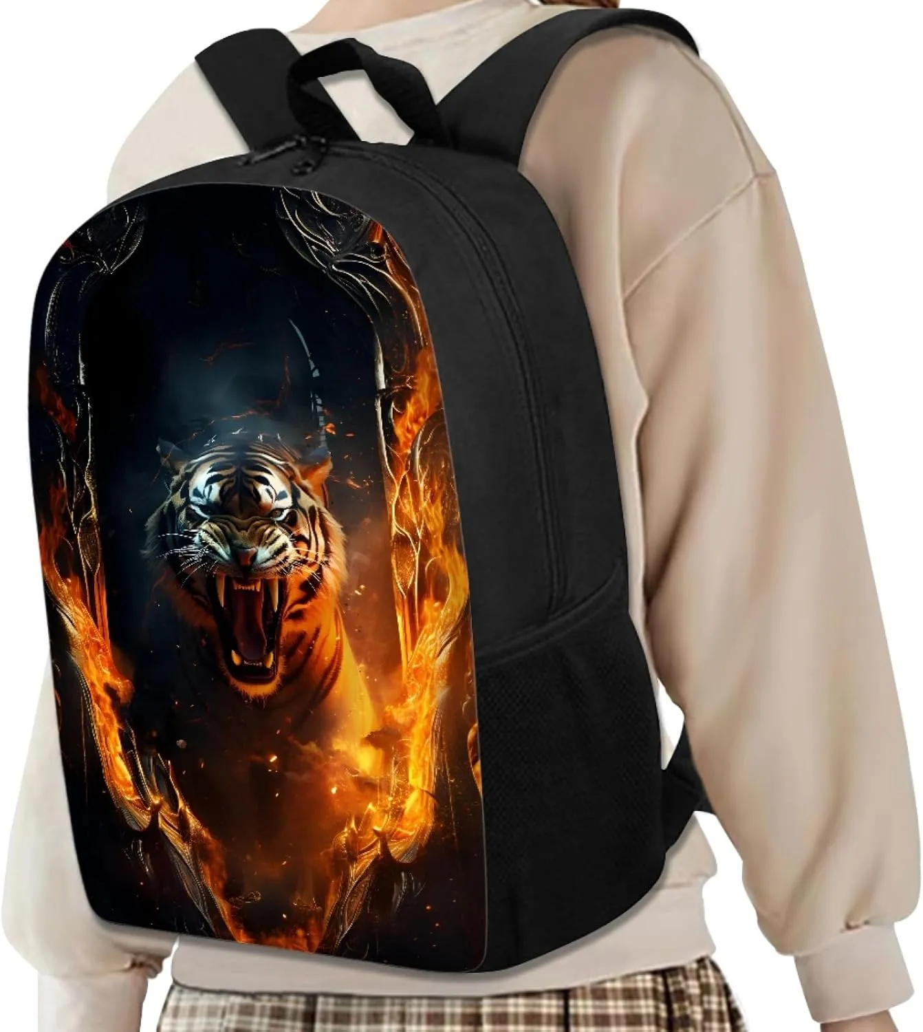 Boys Girls 3D Cool Fox Printed School Backpack Laptop Backpacks School Bag Daypack for Travel Casual,Fire Anger Wolf