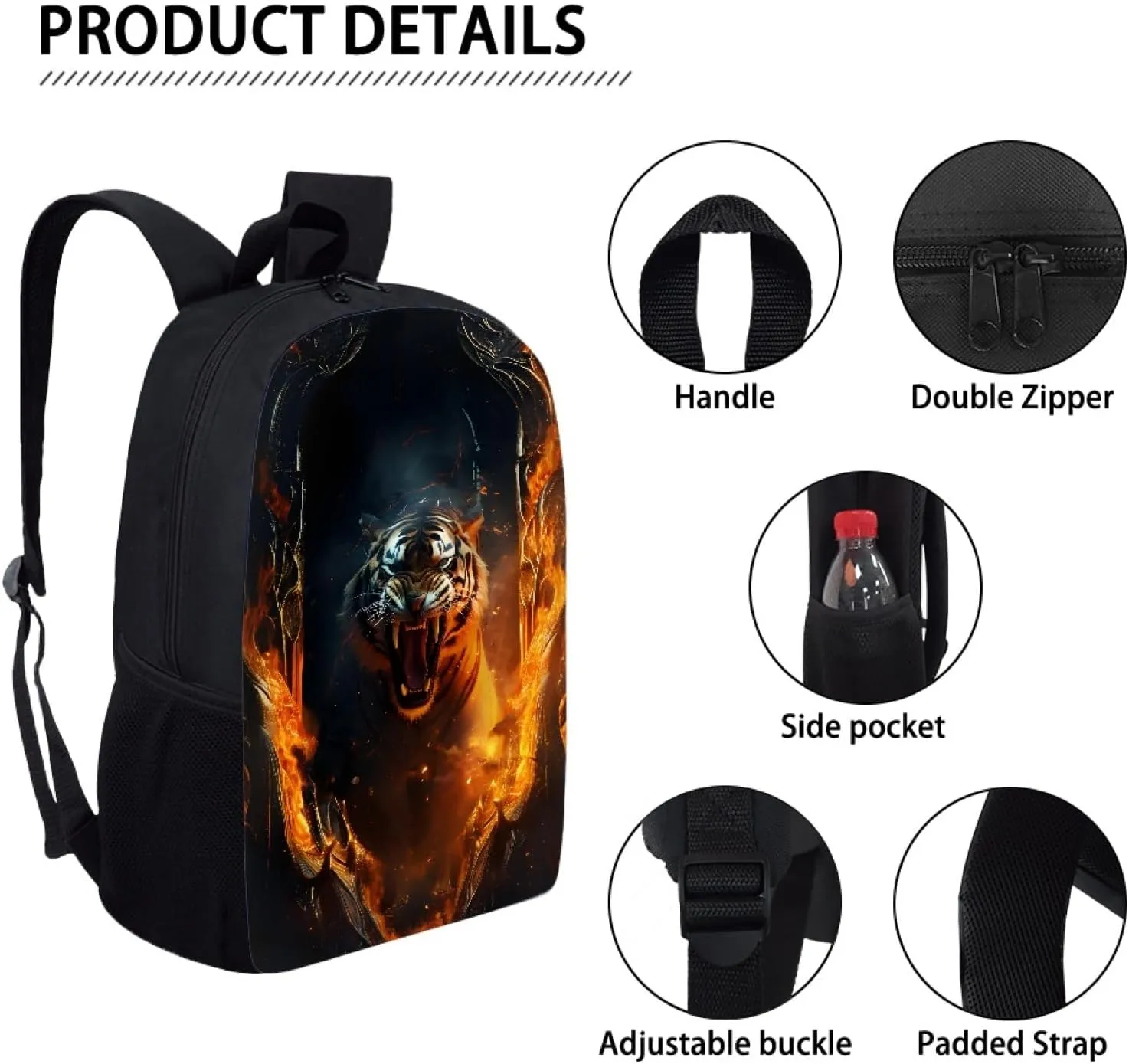 Boys Girls 3D Cool Fox Printed School Backpack Laptop Backpacks School Bag Daypack for Travel Casual,Fire Anger Wolf