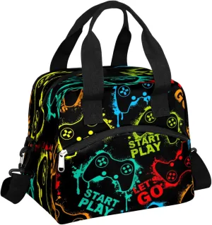 Boys lunch Tote Box Game Theme Leakproof Insulated Cooler Bag & Meal Prep Kids Lunch Bags with Removable Shoulder Strap For School Picnic Hiking Work Travel