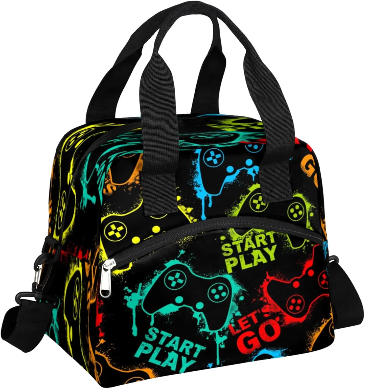Boys lunch Tote Box Game Theme Leakproof Insulated Cooler Bag & Meal Prep Kids Lunch Bags with Removable Shoulder Strap For School Picnic Hiking Work Travel