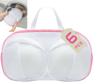 Bra Washing Bags for Laundry, Large Bra Laundry Bags for Washing Machine, Fits All Cups Anti Deformation Bra Washing Bag, Lingerie Bags for Washing Delicates (6 Pcs - Pink XXL)