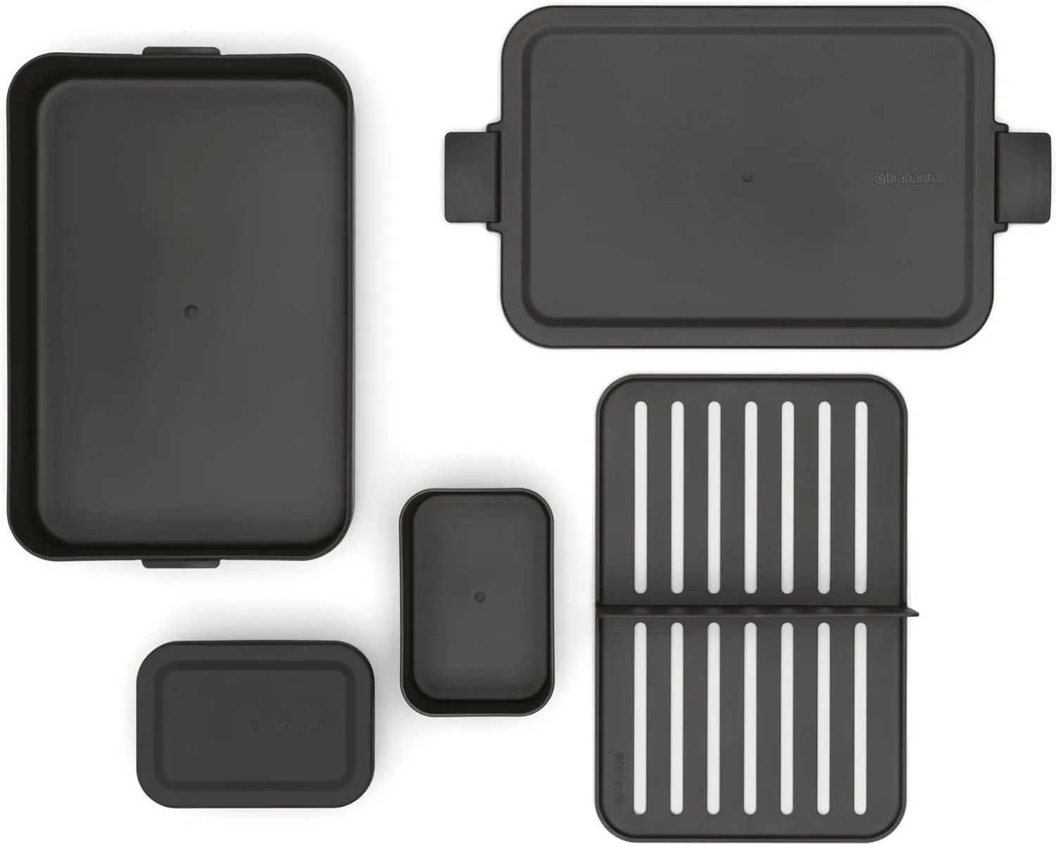 Brabantia Make & Take Bento Lunch Box (Dark Gray) 2 Compartments & Lidded Pot, Lift-Out Tray Divider, BPA-Free, Airtight Snap Locks, Microwave & Freezer Safe, Travel Meal Prep Container