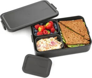 Brabantia Make & Take Bento Lunch Box (Dark Gray) 2 Compartments & Lidded Pot, Lift-Out Tray Divider, BPA-Free, Airtight Snap Locks, Microwave & Freezer Safe, Travel Meal Prep Container