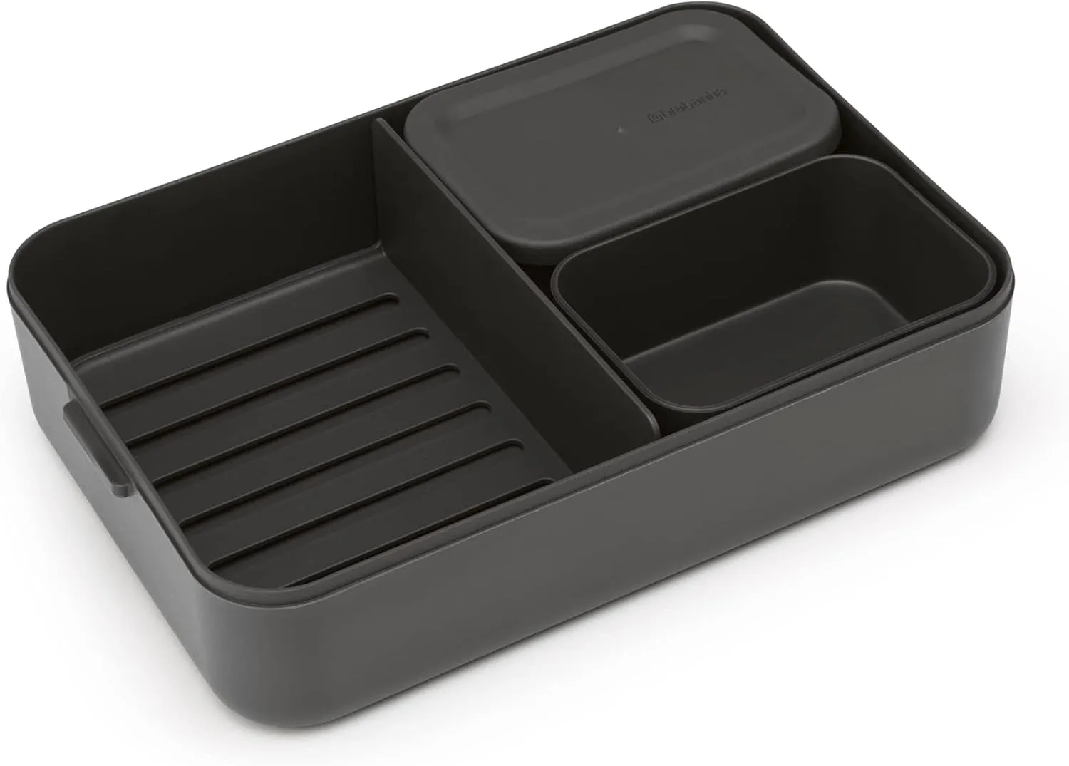Brabantia Make & Take Bento Lunch Box (Dark Gray) 2 Compartments & Lidded Pot, Lift-Out Tray Divider, BPA-Free, Airtight Snap Locks, Microwave & Freezer Safe, Travel Meal Prep Container