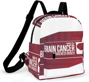Brain Tumor Awareness Month Grey Ribbon Backpacks Laptop Mini Backpacks for Women Travel Shoulder Bag Bookbag Rucksack Daypack 10 Inch