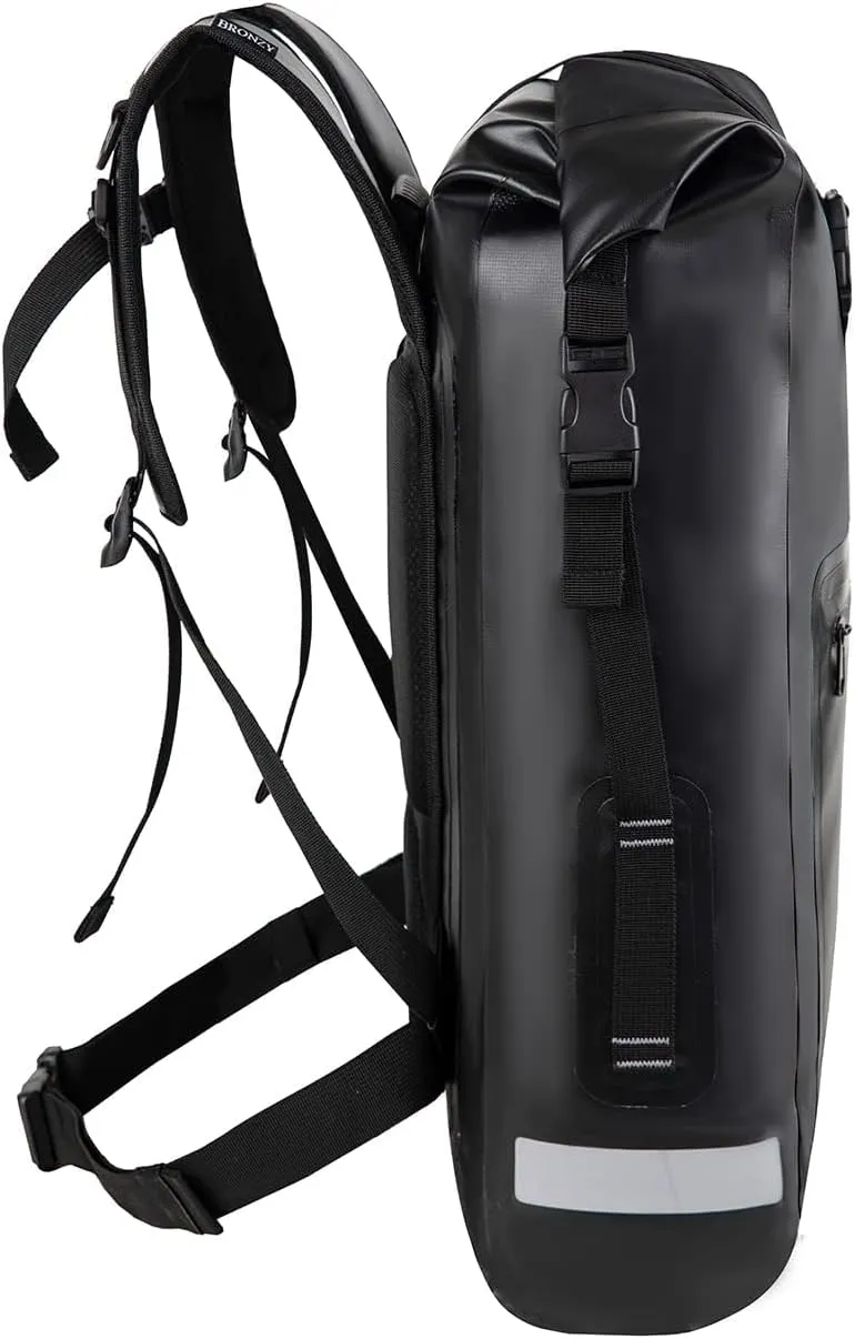 BRONZY Waterproof Backpack Dry Bag 30L Roll Top Closure With Front Zippered Pocket Heavy Duty Breathable Foam Padded Backing Heat Seal Finishing For Kayaking Camping Boating Hiking Beach (Gray)