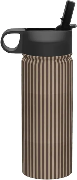 Brown Strip Print Flask Stainless Steel Water Bottle with Straw 18OZ FOR Outdoor Gym Commute
